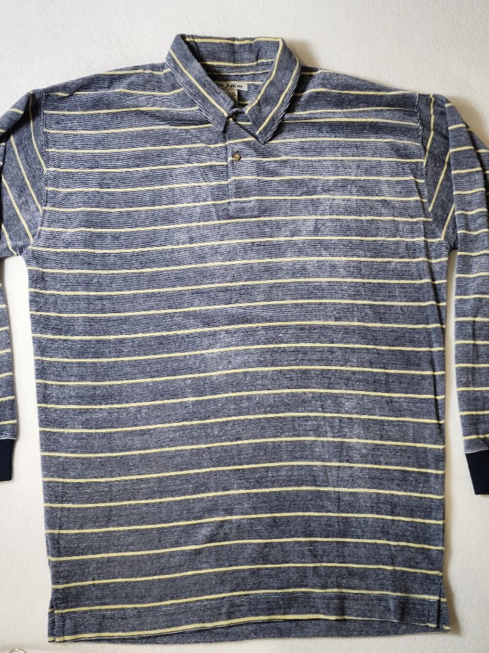 Vintage Jos. J. Oliver Striped Long Sleeve Polo Shirt XL Blue Yellow Preppy